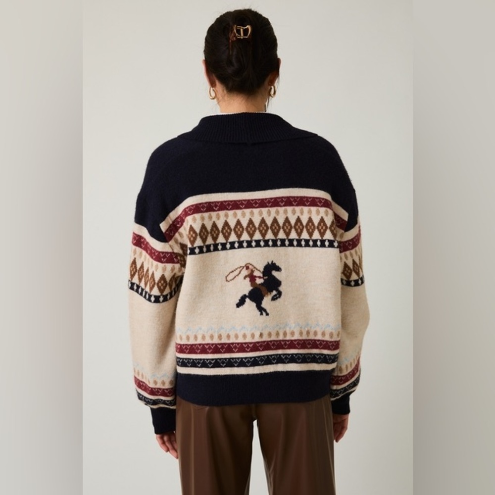 Western Horse & Cowgirl Fair Isle Cardigan Sweater - Sunday Edition - Picture 6 of 9